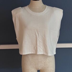 Forever 21 Sleeveless White Muscle Tee with Padded Shoulders in XL
